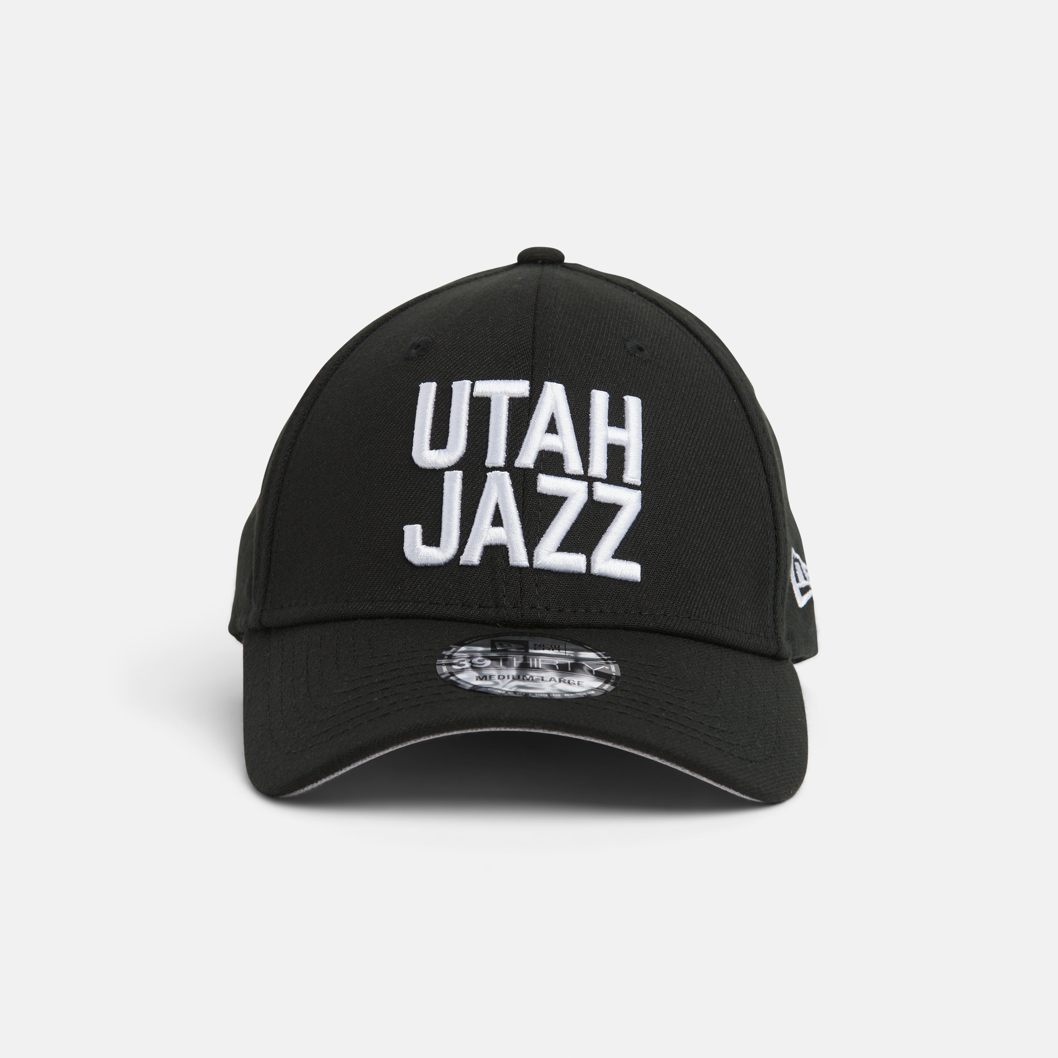 Front black 3930 with white stacked Utah Jazz wordmark logo.