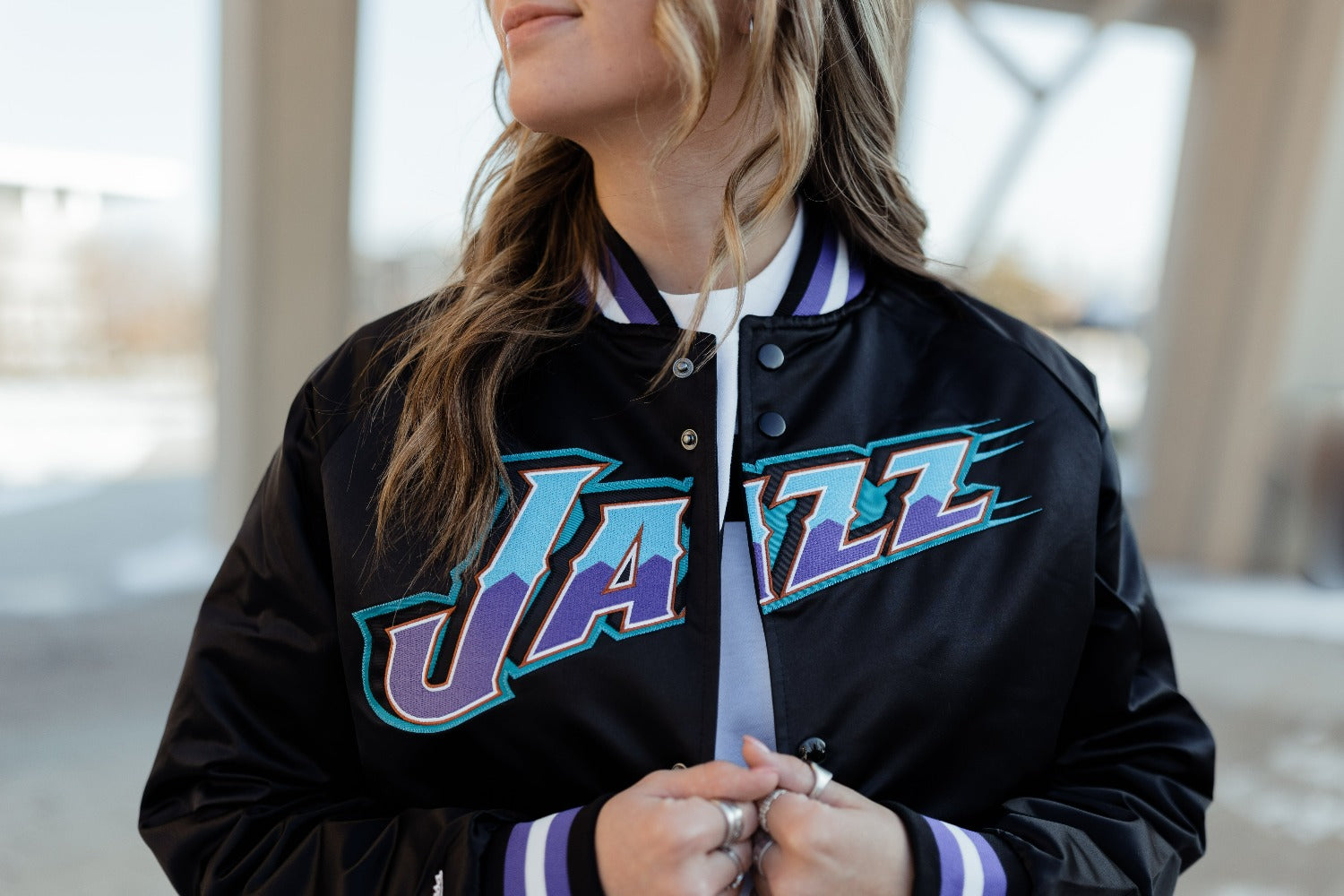 Lightweight Satin Jacket-- Black- HWC 90s – Utah Jazz Team Store