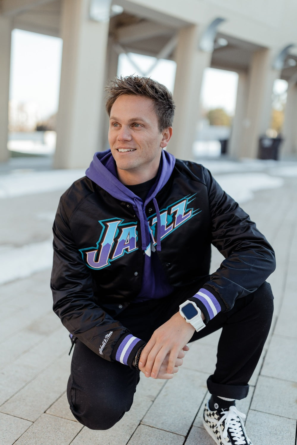 Lightweight Satin Jacket-- Black- HWC 90s – Utah Jazz Team Store